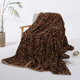 Popxstar Faux Rabbit Fur Leopard Print Double-layer Coral Rabbit Plush Blanket Bedroom Sofa Soft Breathable Warm Cover Blanket