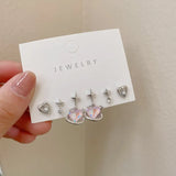 Popxstar 6pcs/set Women Silver Color Y2K Pink Crystal Heart Stud Earring Korean Trendy Punk Sweet Cool Bow Star Earring Aesthetic Jewelry