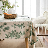 Popxstar Cotton Linen Printed Pine Rectangular Fitted Tablecloth for Mantel Mesa Party Wedding Kitchen Dining Decor Table Met Cover