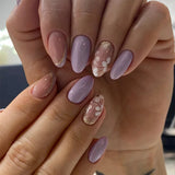Popxstar 24pcs White Flower Fake Nail Tips Ins Yellow Pink Blush False Nails Wearable Full Cover European Almond Shaped Press on Nails
