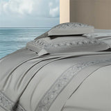 Popxstar  1400TC Egyptian Cotton Silky Luxury Wide Edge Embroidery Grey Bedding Set Duvet Cover Bed Sheet/Fitted Sheet Pillowcases 4Pcs