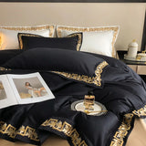 Popxstar  1000TC Egyptian Cotton Luxury Gold Embroidery Bedding Set Black Khaki Patchwork Duvet Cover Bed Sheet Fitted Sheet Pillowcases