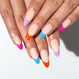 Popxstar  24Pcs Short Almond Press on nails French Tips Press on nails False Nails Simple Rose Full Cover Wearable Fake Nail Tips Art