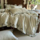 Popxstar  100% Cotton Pastoral Floral Print Ruffles Bow Princess Bedding Set Queen King Duvet Cover Set Bed Sheet/Fitted Sheet Pillowcases