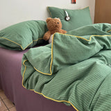 Cotton Double Gauze Bedding Sets Striped Grinkled Muslin Duvet Cover Bed Flat Sheet Pillowcases Bed Linens Students Bedroom