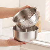 304 Stainless Steel Vegetable Washing Drain Basket Detachable with Markings Rice Washing Basket Double Layer Side Flow Outlet