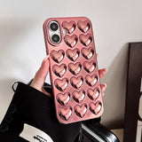 Popxstar  Plating Rose Gold 3D Love Heart Glossy Back Cover Case For iPhone 17 Pro Max Air 15 14 13 12 11 16 Plus Soft TPU Shell