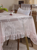 Popxstar Rustic Pink Mirror Flower Lace Tablecloth, Living Room Bedroom Dining Table Tablecloth, Wedding Festival Home Table Decoration