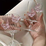 Popxstar Three-dimensional Butterfly Wine Glass Simple Round Glass Cup Creative Handmade Glass Wine Glasses  Champagne Cocktail Cup Gift