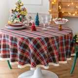 Popxstar Christmas Round Table Cloths Plaid Tablecloth with Tassel Dust-Proof Table Covers for Kitchen Party Dinner Tabletop Decoration