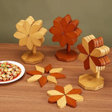 Popxstar  Wooden Windmill Kitchen Mat Creative Foldable Table Decoration and Accessories Heat Resistant Pad Household Coasters Placemats