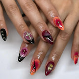 Popxstar  24Pcs Short Almond Press on nails French Tips Press on nails False Nails Simple Rose Full Cover Wearable Fake Nail Tips Art