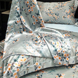 Natural Silk Bedlinens Bedding Set Nordic Flower Printed Duvet Cover Set Couple Double King Queen Size Soft Bed Sheet Pillowcase