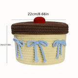 Decorative Cotton Thread Woven Storage Basket Handwoven Round Round Storage Box Yellow With Lid Cotton Thread Basket Shelf
