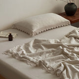 Popxstar  88% Cotton and 12% Linen Jacquard Vintage Hollow Lace Edge Summer Quilt Air Condition Thin Comforter Lightweight Blanket 1/4Pcs