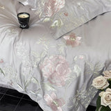 Popxstar  Premium 600TC Egyptian Cotton Luxury Flowers Butterfly Embroidery Pink Bedding Set Duvet Cover Flat/Fitted Sheet Pillowcase 4Pcs