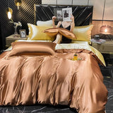 popxstar Solid Rayon Silk Bedding Set with Duvet Cover Bed Sheet Pillowcases Luxury King Single Double Couple Satin Pillow Case Bedsheet