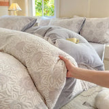 4pcs Thickened Carved Milk Fleece Four Piece Set for Winter Warmth Coral Fleece Duvet Cover Flannel Sheet Pillowcase Bedding
