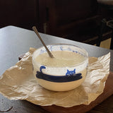 Popxstar Salad Bowl Transparent Cat Line Art Glass Bowl Borosilicate Fruit Yogurt Bowl Microwave Style Dessert Walled Snack Container