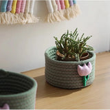 Flower element sundry items storage basket cotton thread woven bedroom living room household dormitory desktop decoration