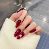 Popxstar 24pcs Simple Almond False Nails Sets Blush Design Press on Nails Art Datachable Short Oval Fake Nail with Jelly Glue Manicure