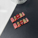 10pcs Duck Bill Press on Nails Sweet Cool French Fake Nails Patch 3D Black Flower Stick on Nails Metal Pearl Vintage False Nail