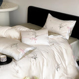 Popxstar  Chinese Style Orchid Embroidery Luxury Bedding Set 800TC Lyocell Silky Cooling Duvet Cover Flat/Fitted Bed Sheet Pillowcase 4Pcs