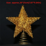 Creative 3D Glitter Star Christmas Trees Topper Hollow Light Up Xmas Tree Ornament Party Decoration Iron Glowing Tree Topper