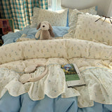 3/4Pcs Bedding Set Korean Princess Polka Dot Bedding Cute Bow Bed Linen 2 Bedroom Cotton Bed Linen With Ruffles Couple Quilt