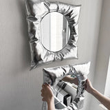 Popxstar  Wall Mirror Modern Silver Pillow Mirror Creative Square Wall Mounted Mirrors Makeup Mirror Bathroom Home Bedroom Wall Decor