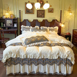 Popxstar  European Luxury Lace Embroidery Crystal Velvet Bedding Sets Duvet Cover Ruffles Quilted Bed Skirt Bedspread Pillowcases 4Pcs