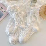 Popxstar White Lace Bow Socks for Kids Girls Princess Bowknot Ruffled Lolita Short Sock Cute Japanese JK Children Mid Tube Socks 양말