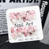Popxstar 10Pcs Pink Almond Handmade Press on Nails Bow Fake Nails with Rhinestone Decoration Wearable Stick-on Nails False Nail 네일팁