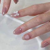 Popxstar Blush Pink False Nails Bowknot Diamond Pearl 3D Design Press on Nail Tips with Harmless Smooth Edge Nails Woman DIY Fake Nails