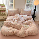 4Pcs Set Floral And Polka Dot Print Styles Duvet Cover Bed Sheet Pillowcase Full-Size Bedspread Set 1.5-Sleeper Bedding Set