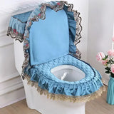 3D Embroidered Toilet Seat Mat Lace Ruffle Edge Toilet Cover Zipper Style Thick Universal Toilet Seat Cushions