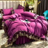 Popxstar  Skincare Polished Light Luxury European Style Embroidery Four Piece Set Solid Color Lace Bed Skirt Four Piece Set