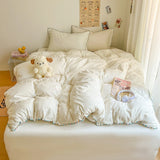 Popxstar  Class bed new cream wind solid color bed sheet four-piece set student quilt cover four-piece set household