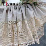 Popxstar Retro Tassels Short Curtains For Kitchen Beige Cotton Linen Lace Half Tulle Curtain Wine Cabinet Door Christmas Decor Curtain