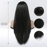 Popxstar Synthetic Long Silky Straight Wigs with Bangs Black Cosplay Party Lolita Hair Wigs for Women Natural Heat Resistant Wig