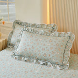 Popxstar  2pcs Flower Prints Ruffles Pure Cotton Pillowcases 48x74cm Sizes Cushion Cover for Bed Floral Style Pillowslip