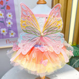 Rainbow Butterfly Wing Pet Tutu Dress Lace‑Trimmed Sleeveless Outfit For Small Dogs Cats Summer Wear