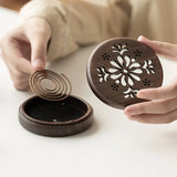Popxstar  Walnut Hollow Carving Incense Burner Chinese Retro Tea Set Ornaments for Home Indoor Incense Burner