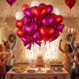 Popxstar  Red Heart Balloon Burgundy Bow Foil Balloon 18-inch Metallic Red Heart Balloon For Birthday Engagements Wedding Valentine's Day
