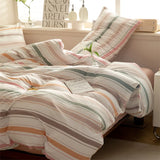 Popxstar  Striped Duvet Cover Set Queen 100% Washed Cotton Bedding Set, Luxury Soft Pink Vertical Ticking Stripes Comforter Cover, (3pcs)