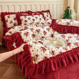 French Winter Thickened Milk Fleece 4pcs Bedding Sets Flower Warm Quilt Cover Bedspread for Women Bedroom