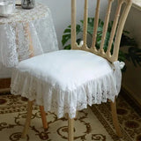 popxstar Europe Style White Lace Embroidery Seat Cushion with Ruffles Cotton Fabric Breathable Chair Cushion Seat Cover