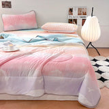 Popxstar Cooling Summer Comforter Bedding Sets Double Sided Cool Feeling Fabric Duvet Summer Blanket Ice Silk Fitted Sheet and Pillowcase