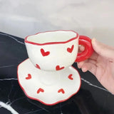 Popxstar  Ceramic Coffee Mug and Saucer Set Hand Pinching Irregular Cute Pattern Milk Juice Afternoon Tea Water Cup Girl Flower Tea Cup