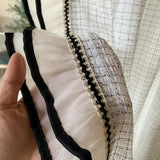 Popxstar  French Retro Style Gauze Curtains Soft Touch Semi Opaque No Drilling Required Screen Light Luxury Double Black Lace Curtains